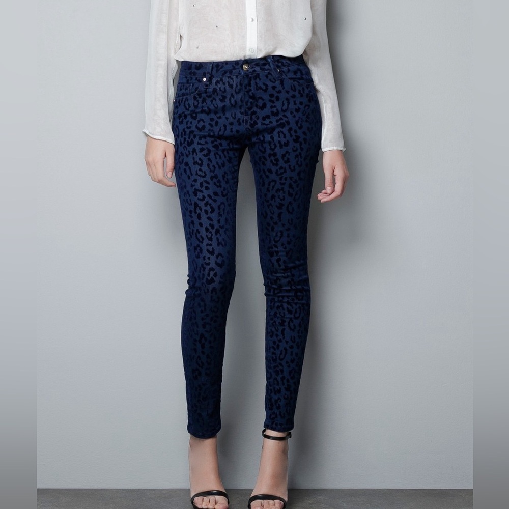 Free People Navy Leopard Skinny Jeans